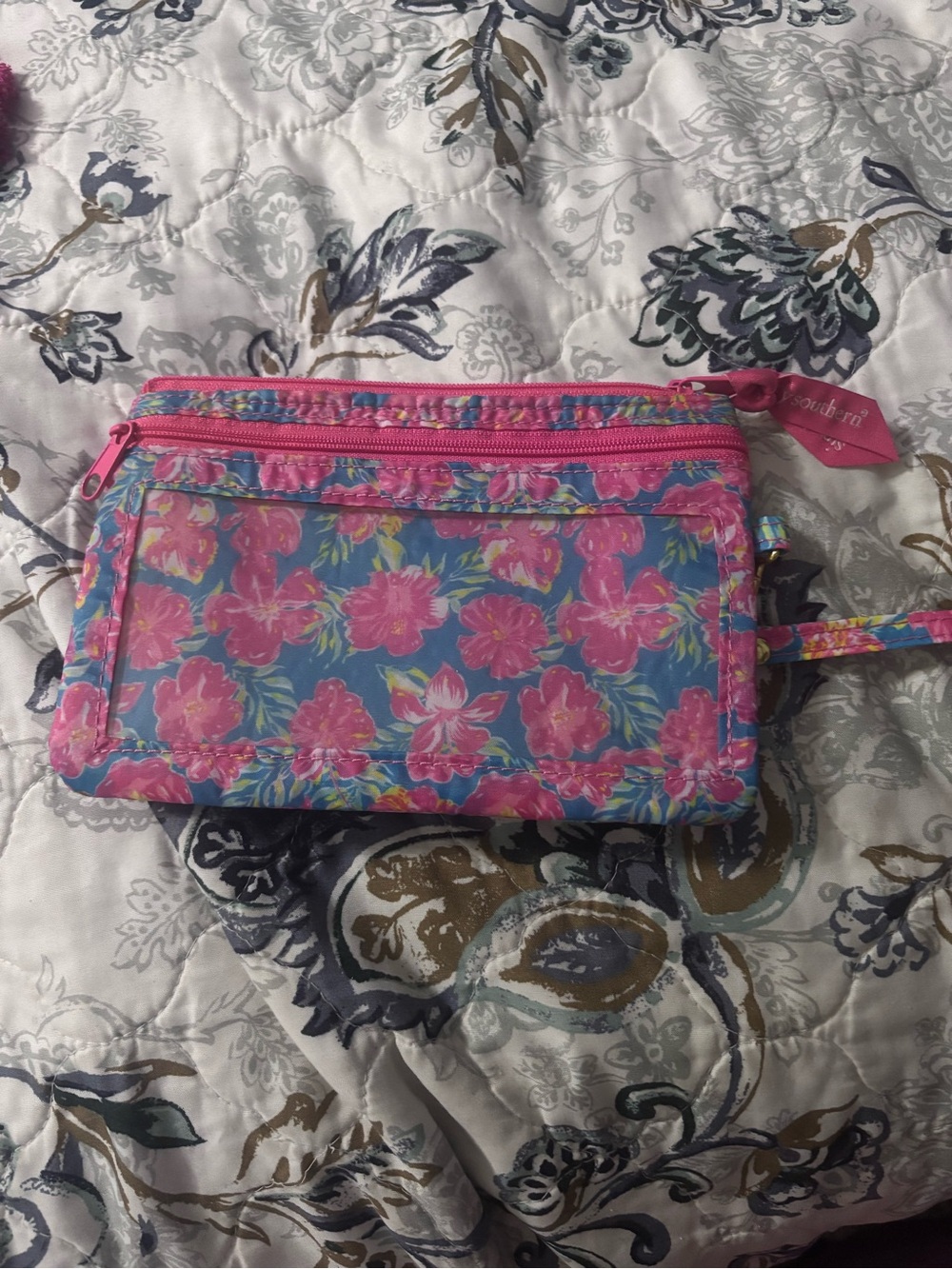 Simply Southern Pink & Blue Floral Wristlet